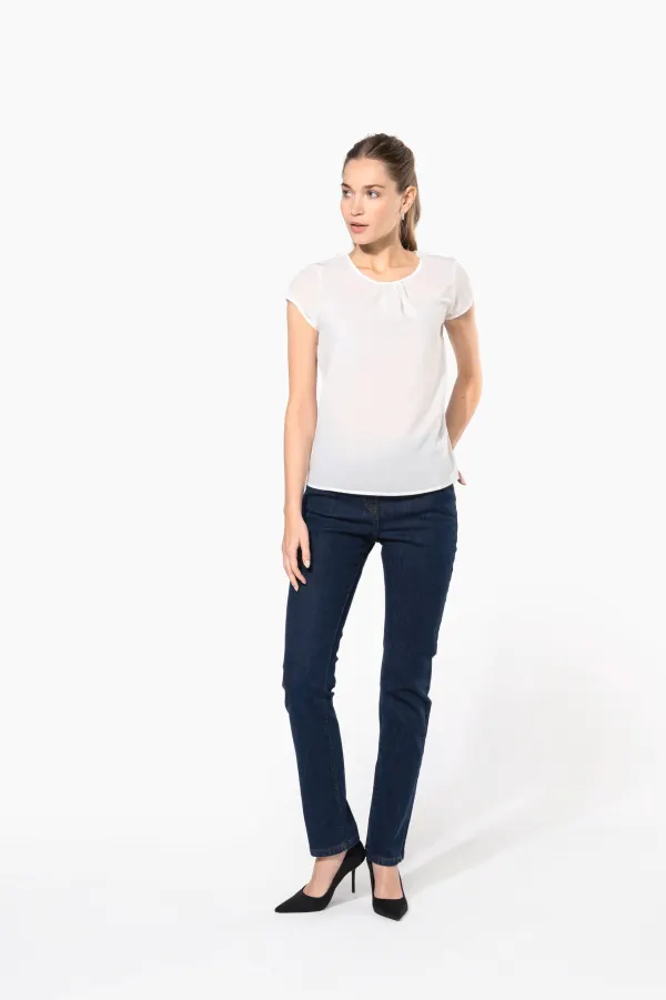 Blouse crêpe manches courtes femme porté — vue 3