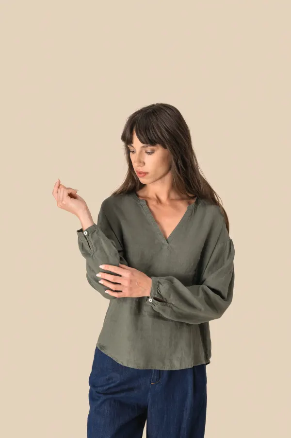 Blouse en lin femme porté — vue 3