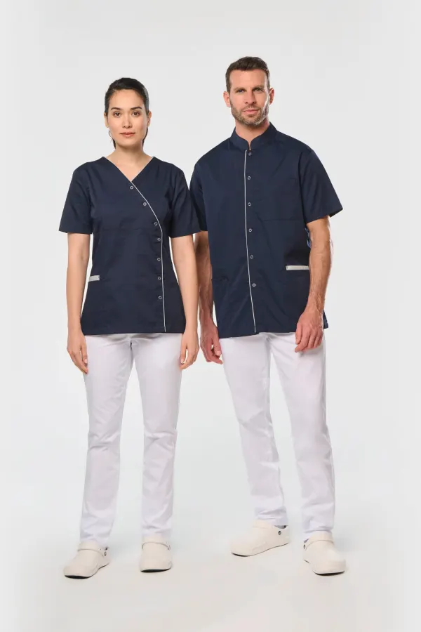 Blouse polycoton avec boutons-pression femme porté — vue 2