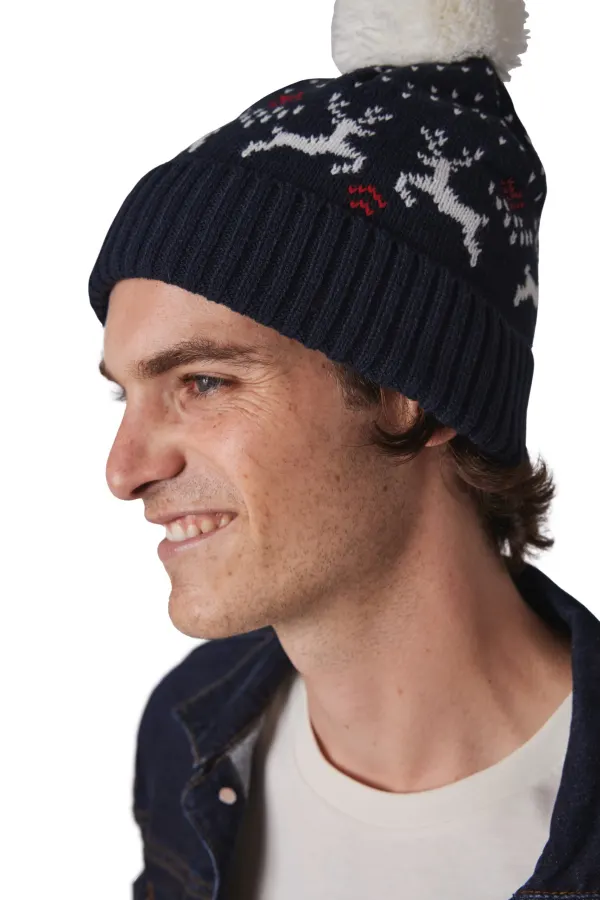 Bonnet de Noël motifs rennes porté — vue 4