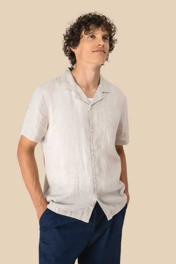 Chemise à col bowling en lin homme porté — vue 2