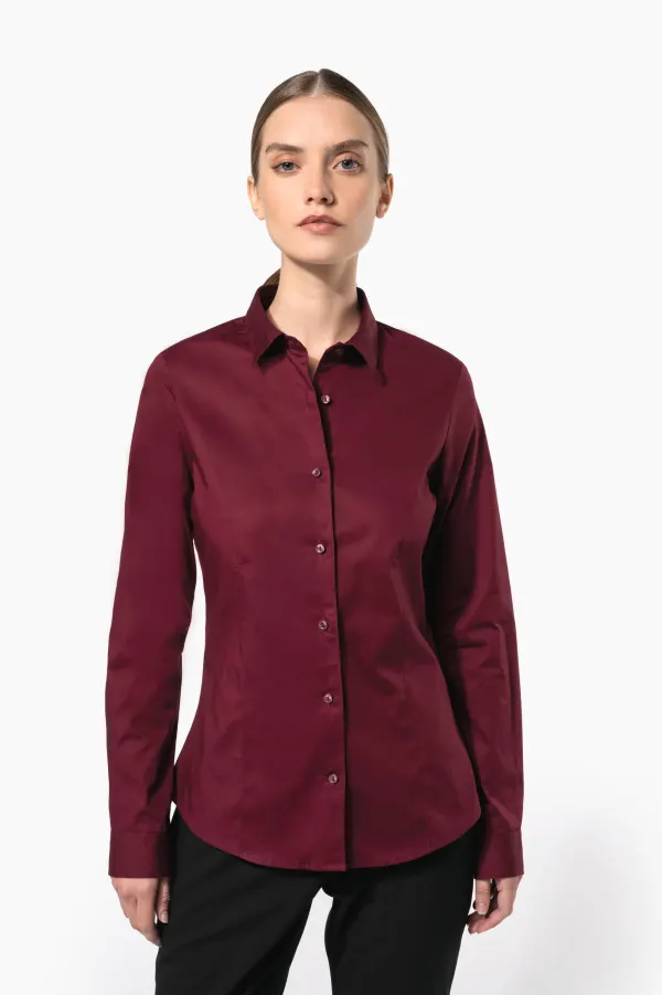 Chemise coton / élasthanne manches longues femme porté — vue 1
