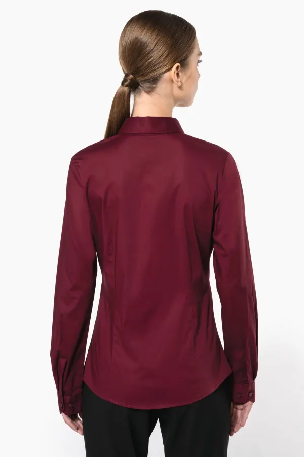 Chemise coton / élasthanne manches longues femme porté — vue 2