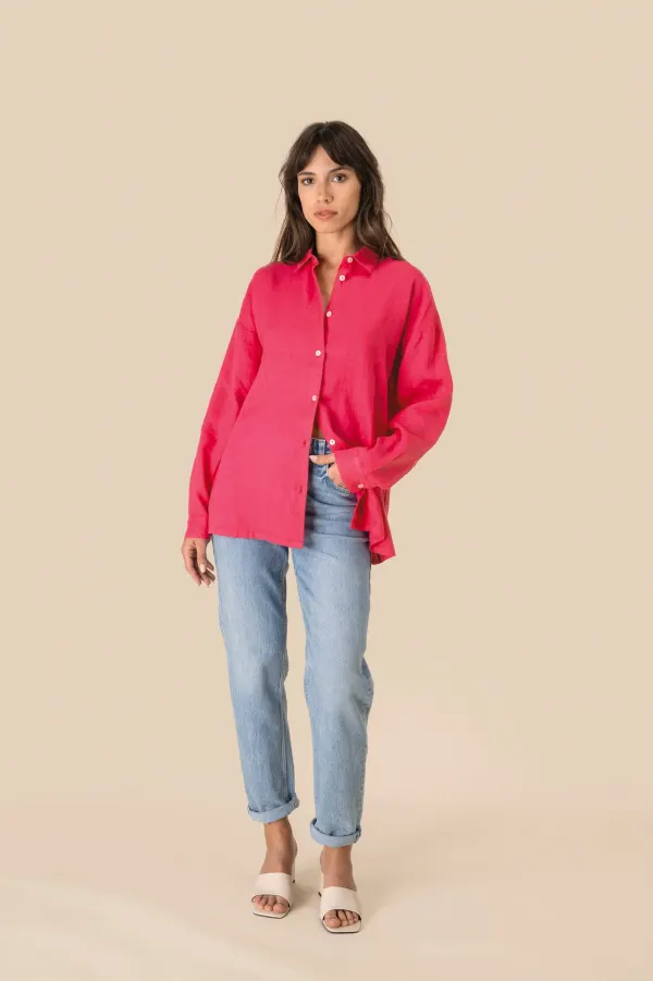 Chemise oversize en lin femme porté — vue 1
