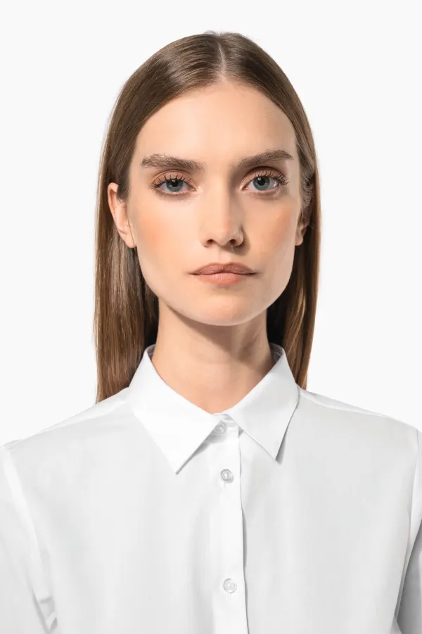 Chemise popeline polycoton sans poche entretien facile femme porté — vue 3