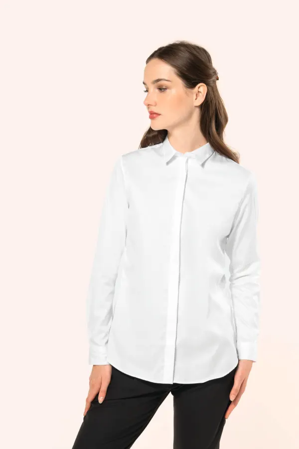 Chemise twill manches longues femme porté — vue 2