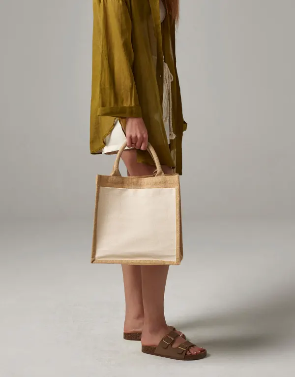 Cotton Pocket Jute Midi Tote porté — vue 1