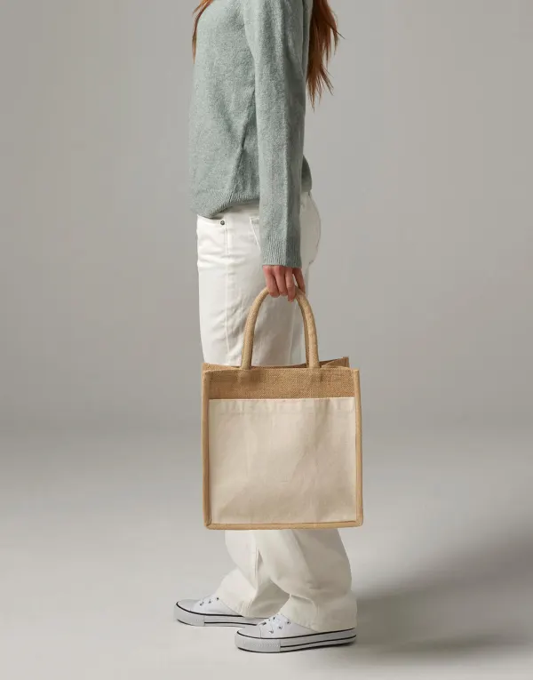 Cotton Pocket Natural Starched Jute Midi Tote porté — vue 1