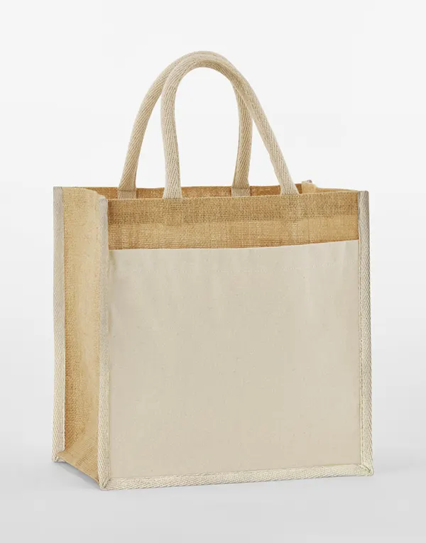 Cotton Pocket Natural Starched Jute Midi Tote porté — vue 2