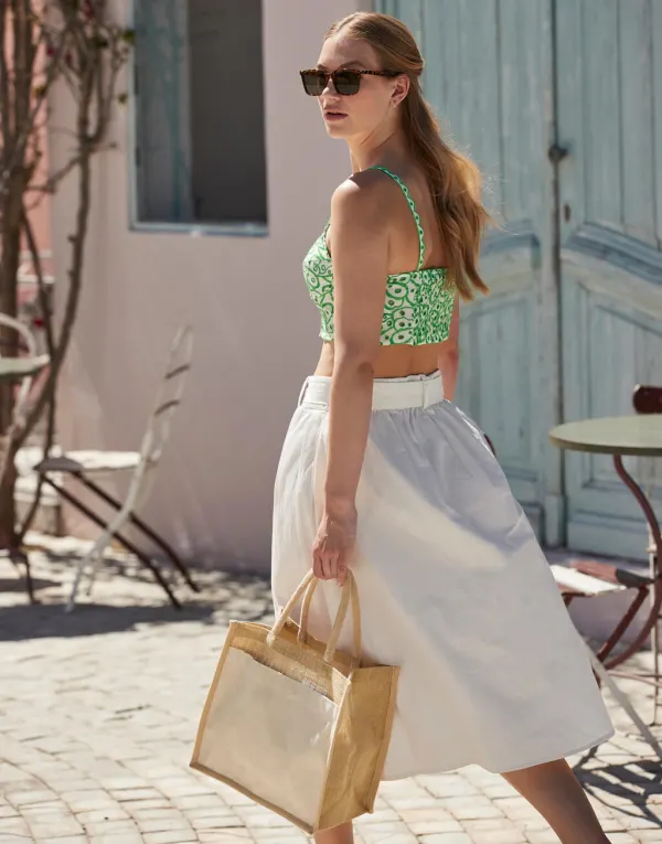 Cotton Pocket Natural Starched Jute Midi Tote porté — vue 3