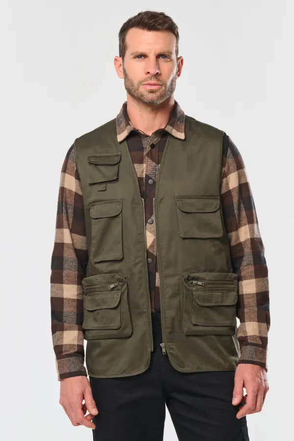 Gilet polycoton multipoches doublé unisexe porté — vue 1