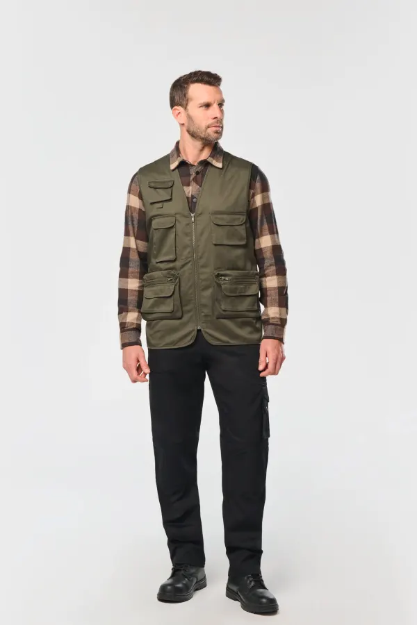 Gilet polycoton multipoches doublé unisexe porté — vue 3