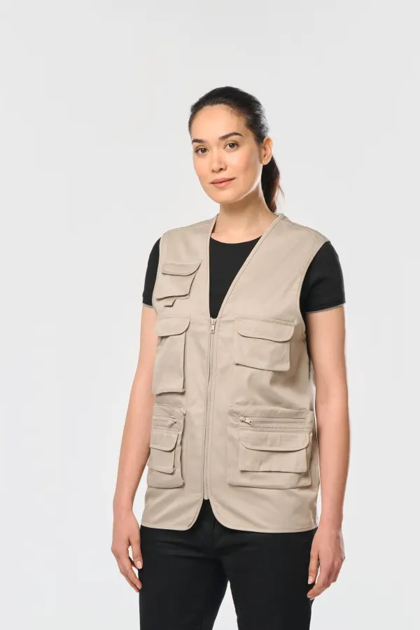 Gilet polycoton multipoches doublé unisexe porté — vue 4