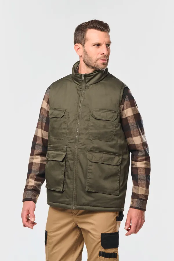 Gilet polycoton multipoches rembourré unisexe porté — vue 1