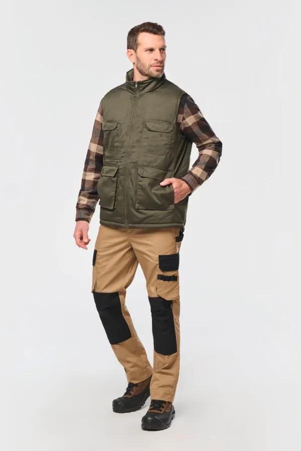 Gilet polycoton multipoches rembourré unisexe porté — vue 3