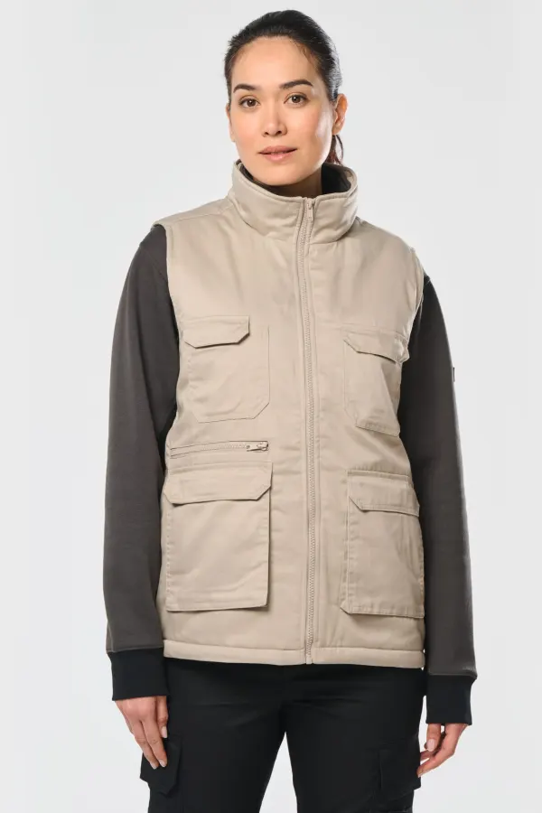 Gilet polycoton multipoches rembourré unisexe porté — vue 4