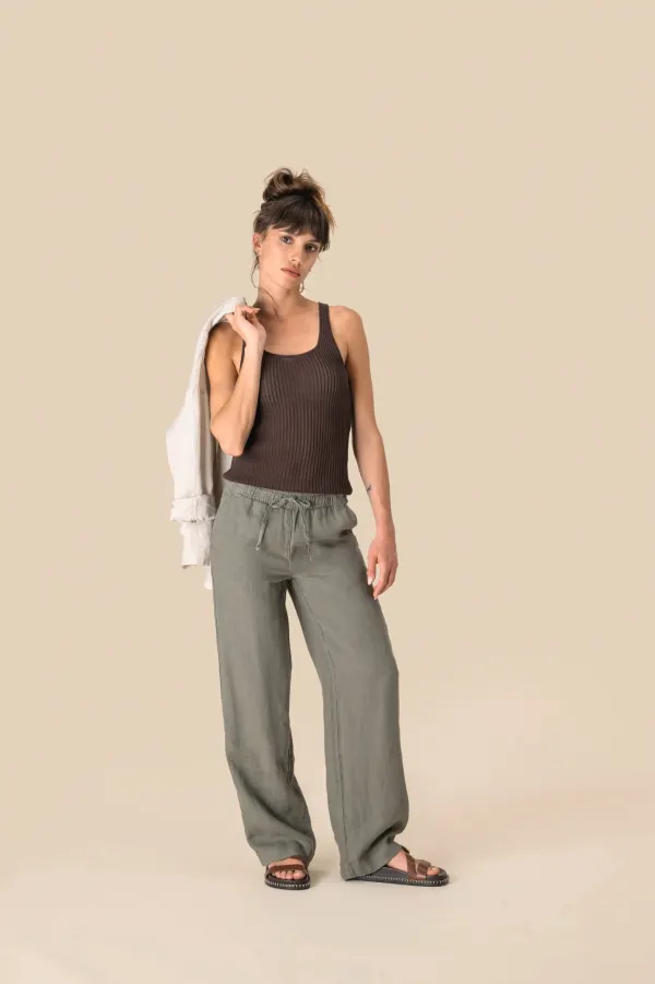 Pantalon délavé en lin femme porté — vue 2
