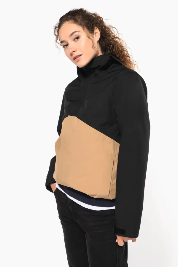 Parka 3-en-1 imperméable à capuche bicolore unisexe porté — vue 1
