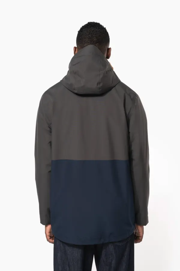 Parka 3-en-1 imperméable à capuche bicolore unisexe porté — vue 3