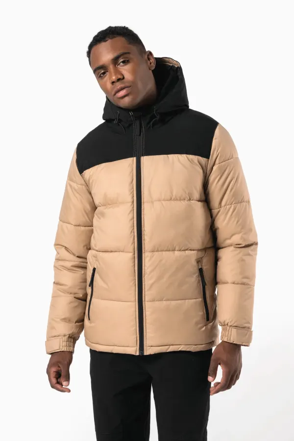 Parka matelassée à capuche bi-ton unisexe porté — vue 1