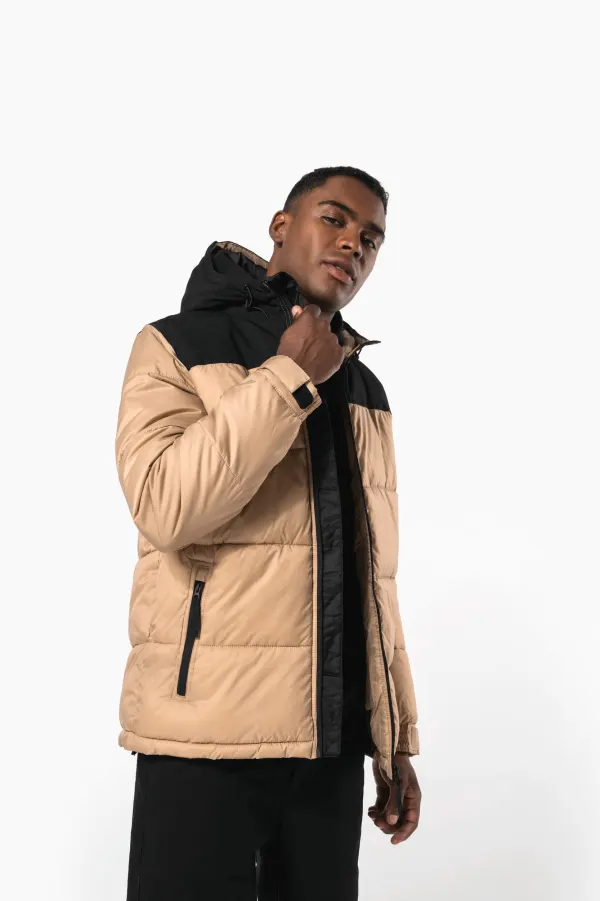Parka matelassée à capuche bi-ton unisexe porté — vue 3