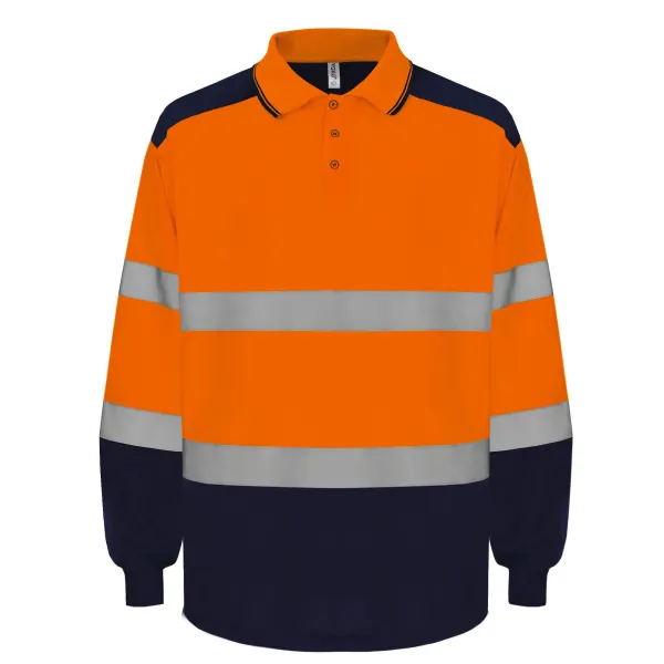 Polo bicolore manches longues haute visibilité porté — vue 1