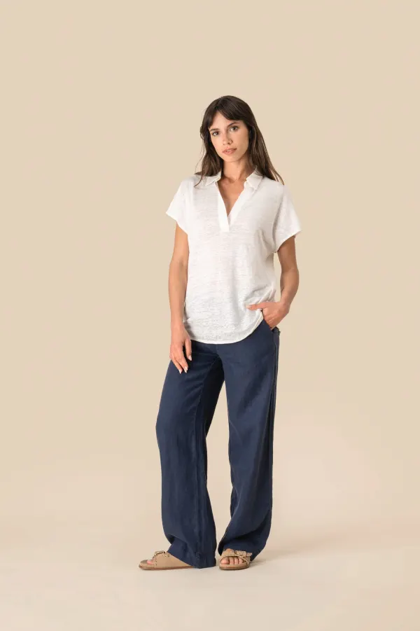 Polo en lin femme porté — vue 1
