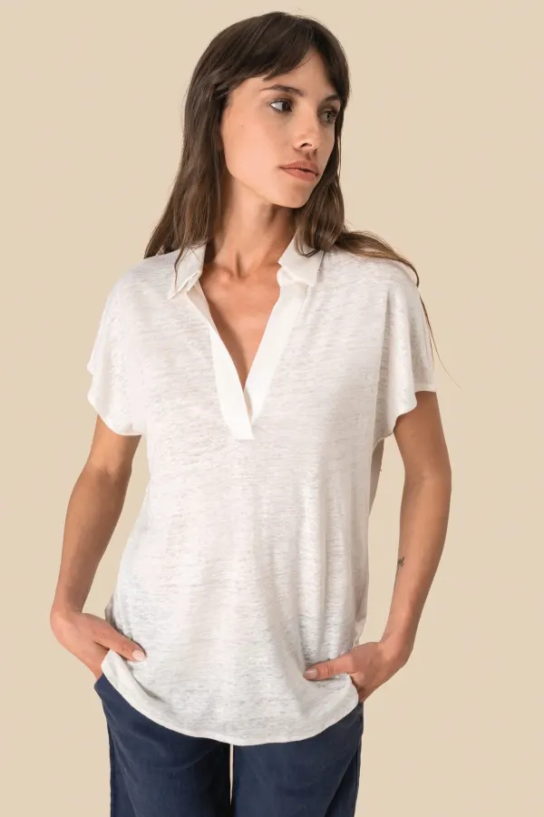 Polo en lin femme porté — vue 2