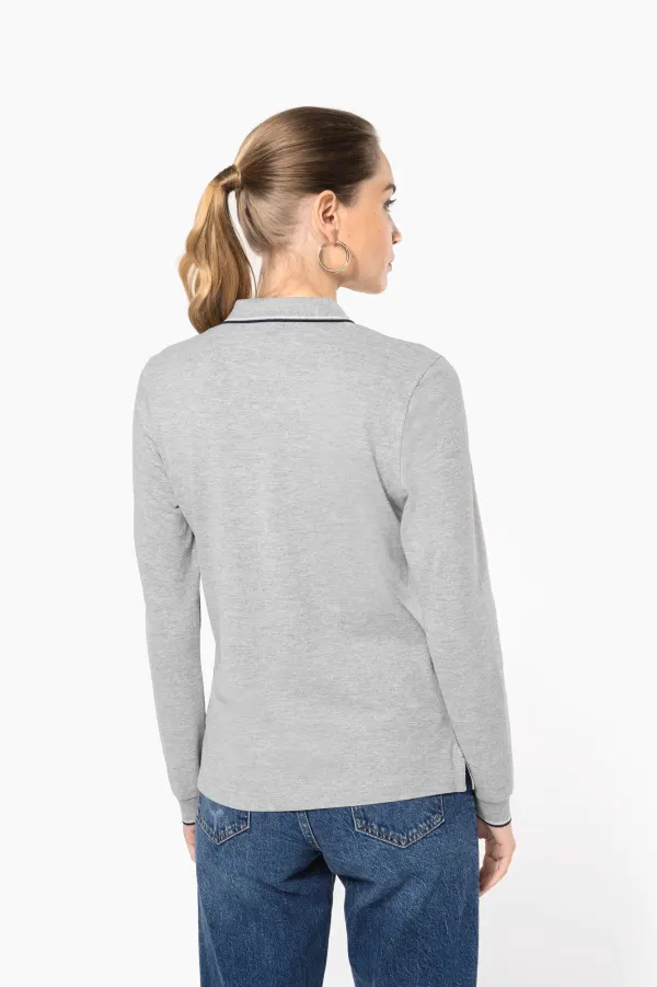 Polo maille piquée manches longues femme porté — vue 1