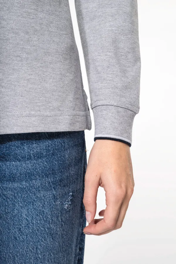 Polo maille piquée manches longues femme porté — vue 4