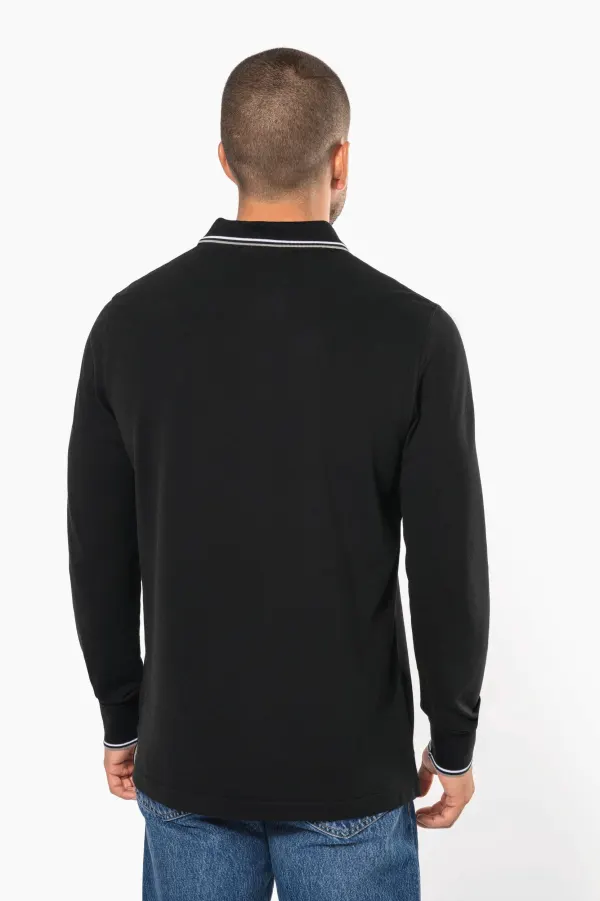 Polo maille piquée manches longues homme porté — vue 1