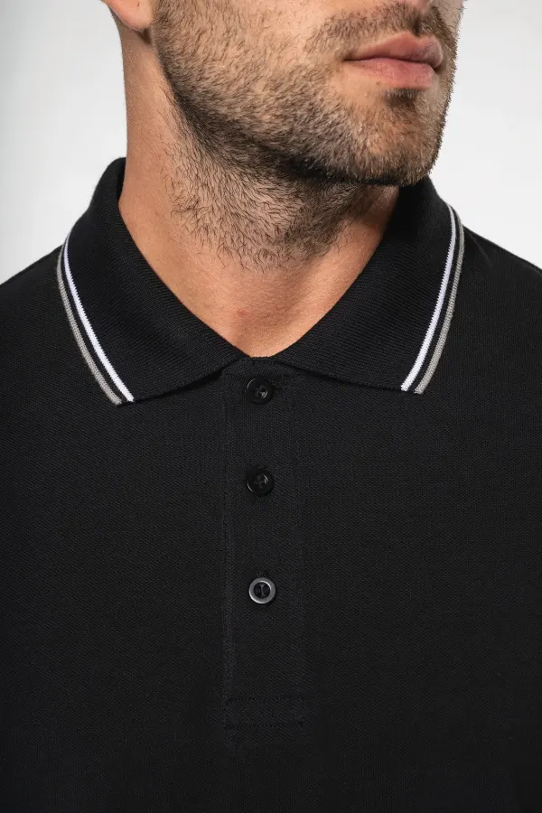 Polo maille piquée manches longues homme porté — vue 2