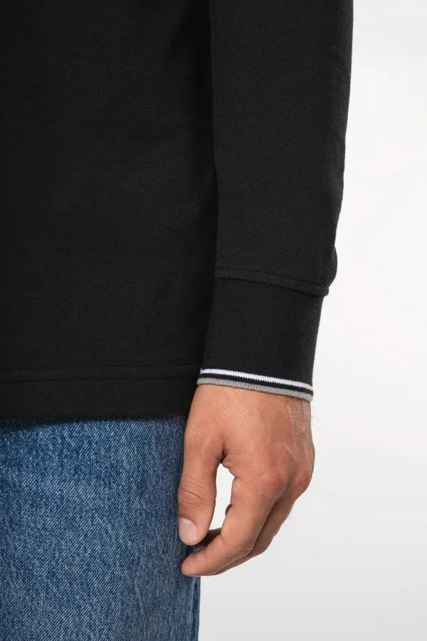 Polo maille piquée manches longues homme porté — vue 3
