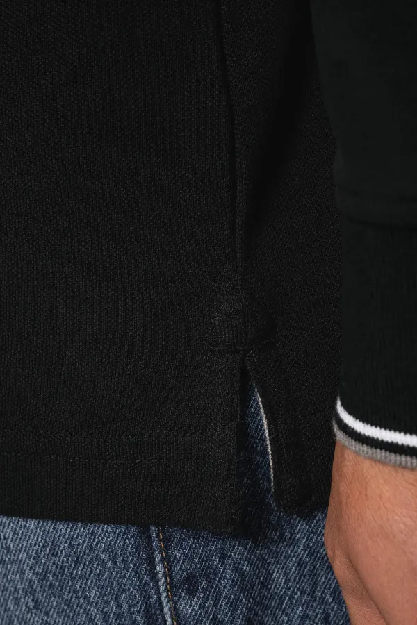 Polo maille piquée manches longues homme porté — vue 4