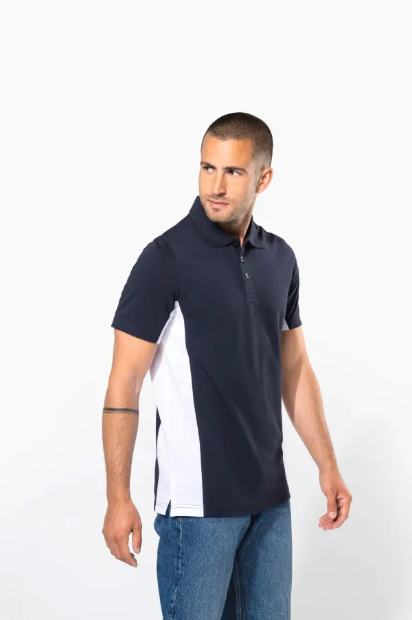 Polo piqué manches courtes bicolore homme porté — vue 2