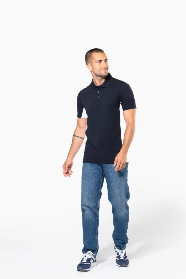 Polo piqué manches courtes bicolore homme porté — vue 3