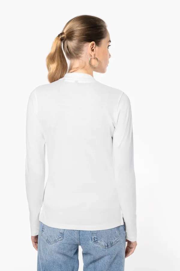 Polo piqué manches longues femme porté — vue 1