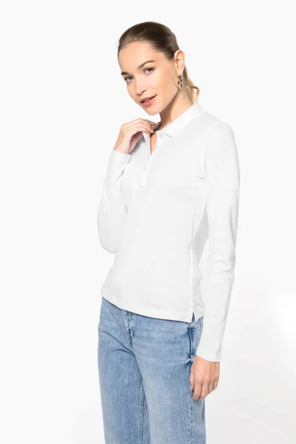 Polo piqué manches longues femme porté — vue 4