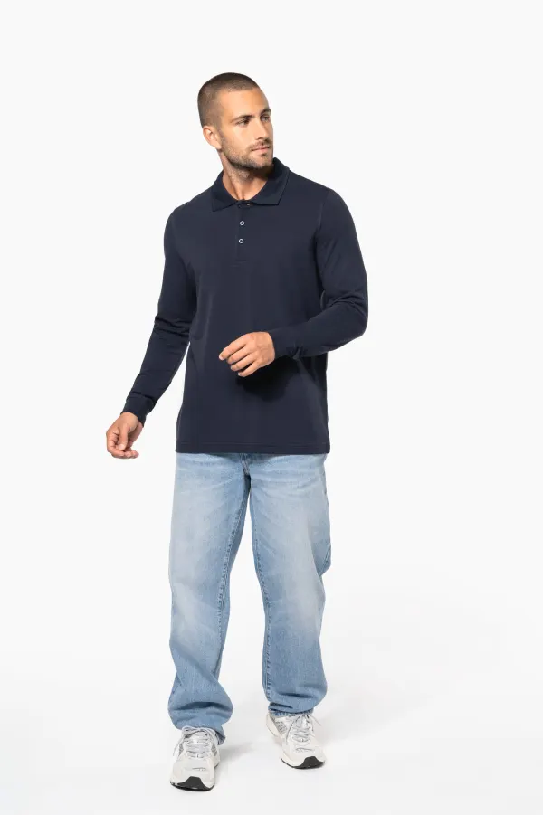 Polo piqué manches longues homme porté — vue 4