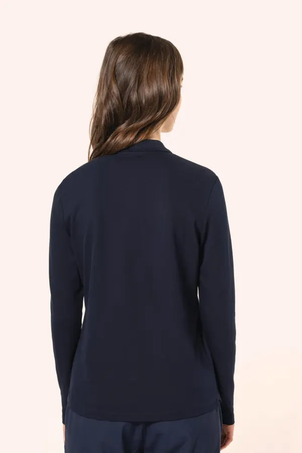 Polo Supima® manches longues femme porté — vue 1