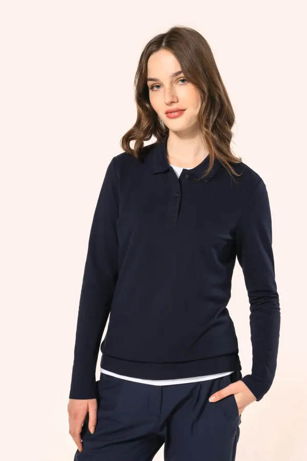 Polo Supima® manches longues femme porté — vue 2