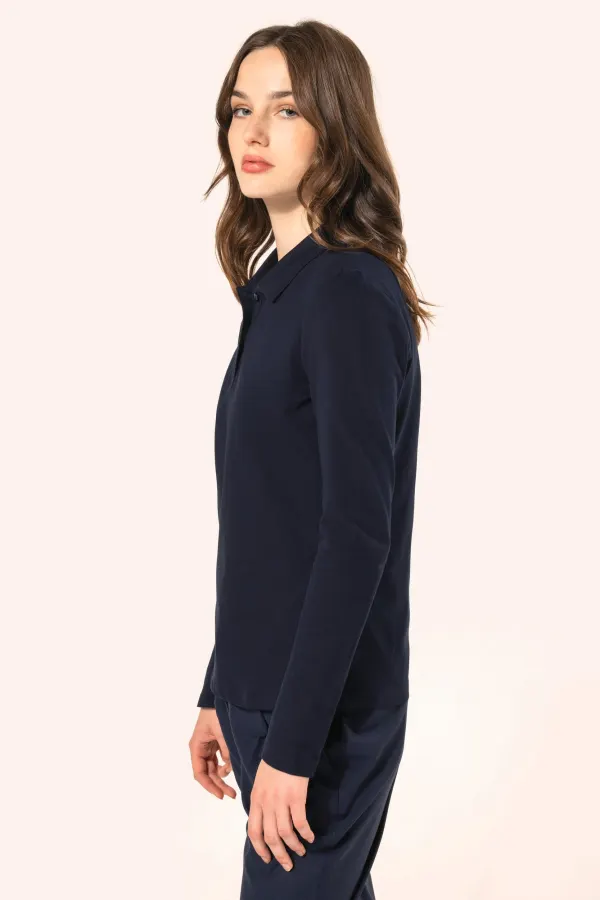 Polo Supima® manches longues femme porté — vue 3