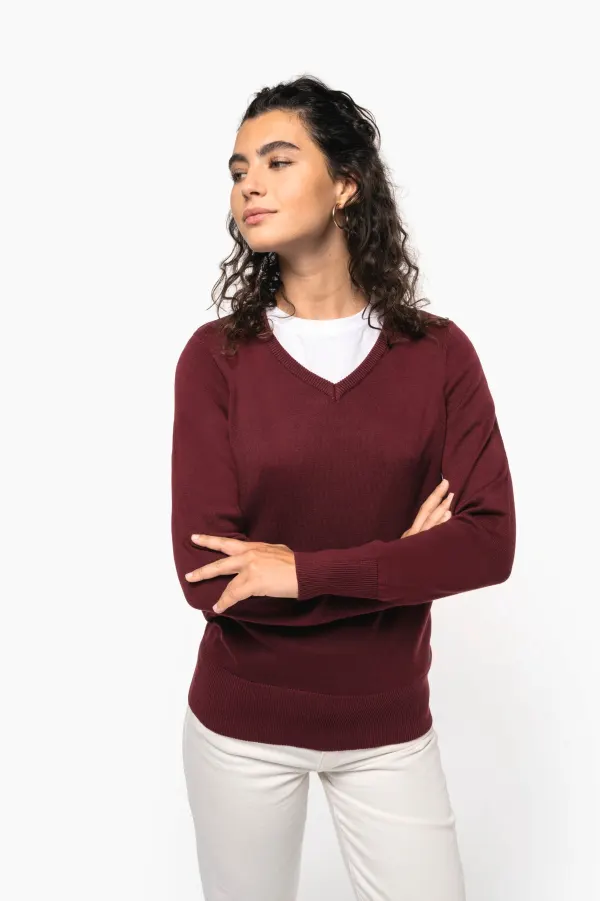 Pull col V femme (K966) porté — vue 2