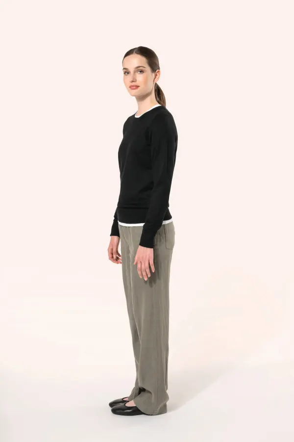 Pull Supima® col rond  femme porté — vue 2