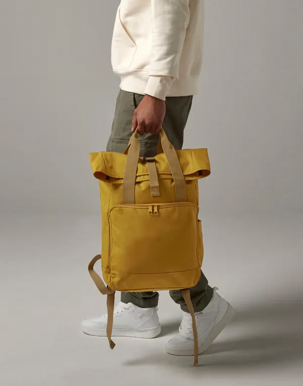 Recycled Twin Handle Roll-Top Laptop Backpack porté — vue 1
