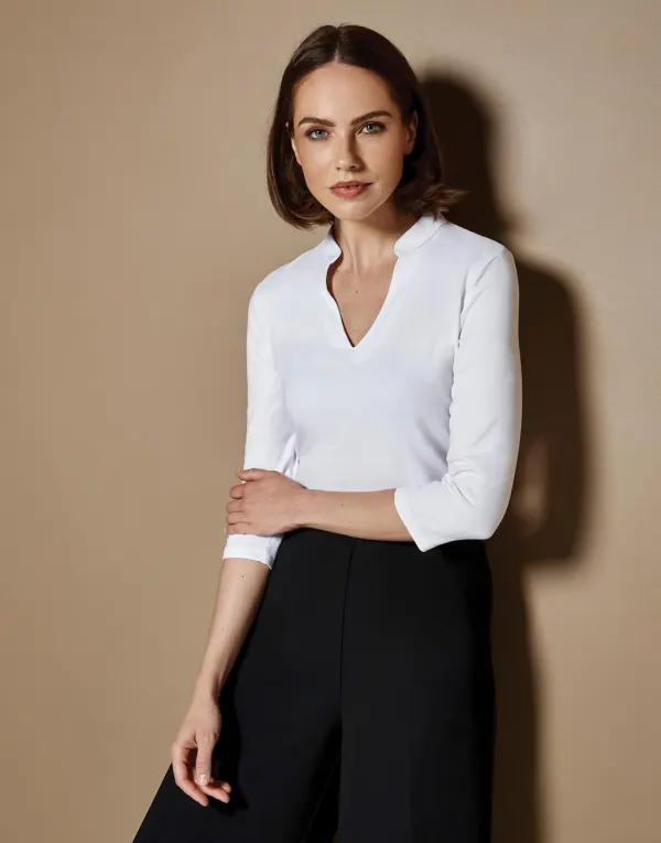 Regular Fit Mandarin Collar Top 3/4 Sleeve porté — vue 3
