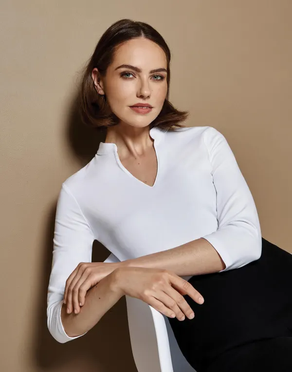 Regular Fit Mandarin Collar Top porté — vue 4