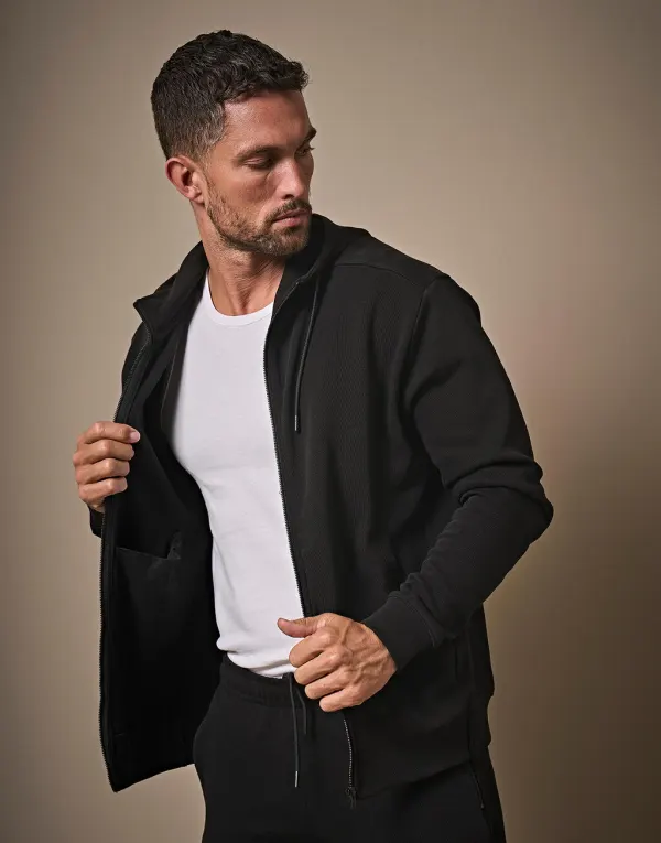Ribbed Interlock Hooded Full Zip porté — vue 4