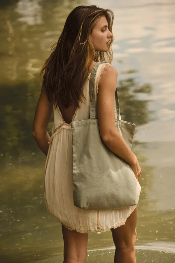 Sac shopping délavé en coton porté — vue 1