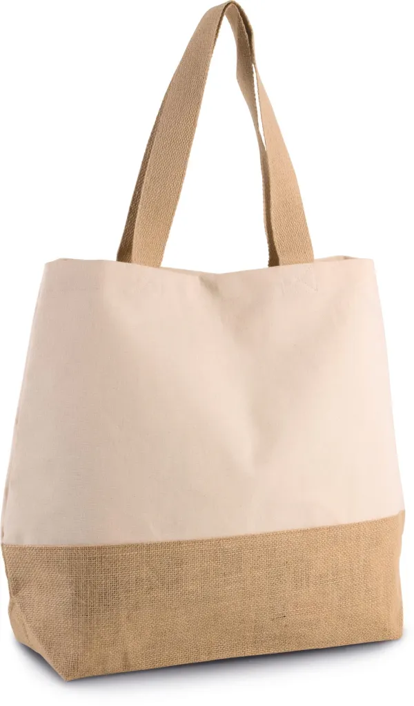 Sac shopping en toiles de coton et jute porté — vue 1